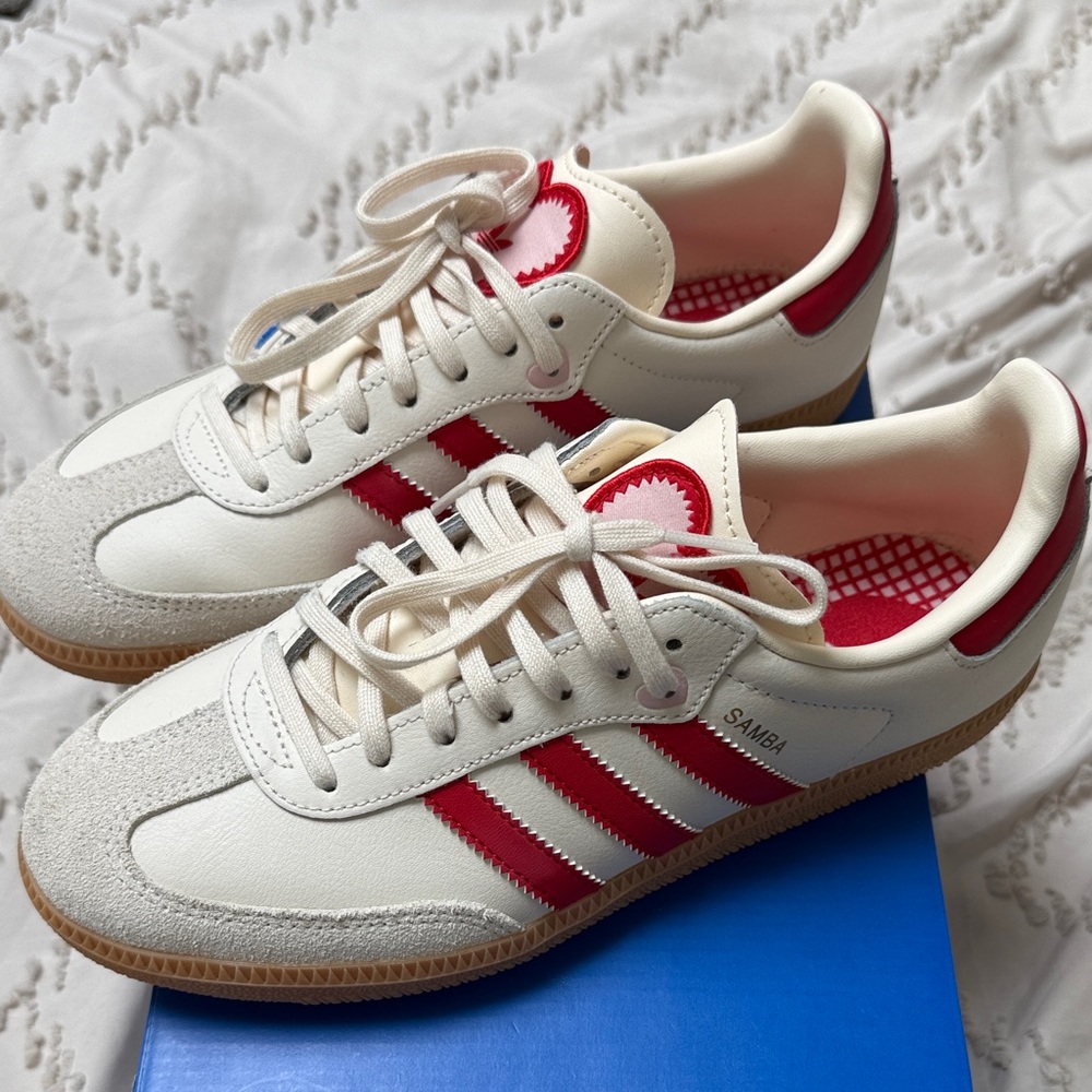 adidas Cream and Red Samba Sneakers